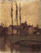 Piet Mondrian The houses beside the poplar trees oil